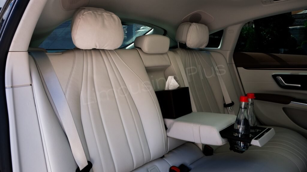 Luxury Mercedes EQS Electric Sedan Interior with Rear Amenities