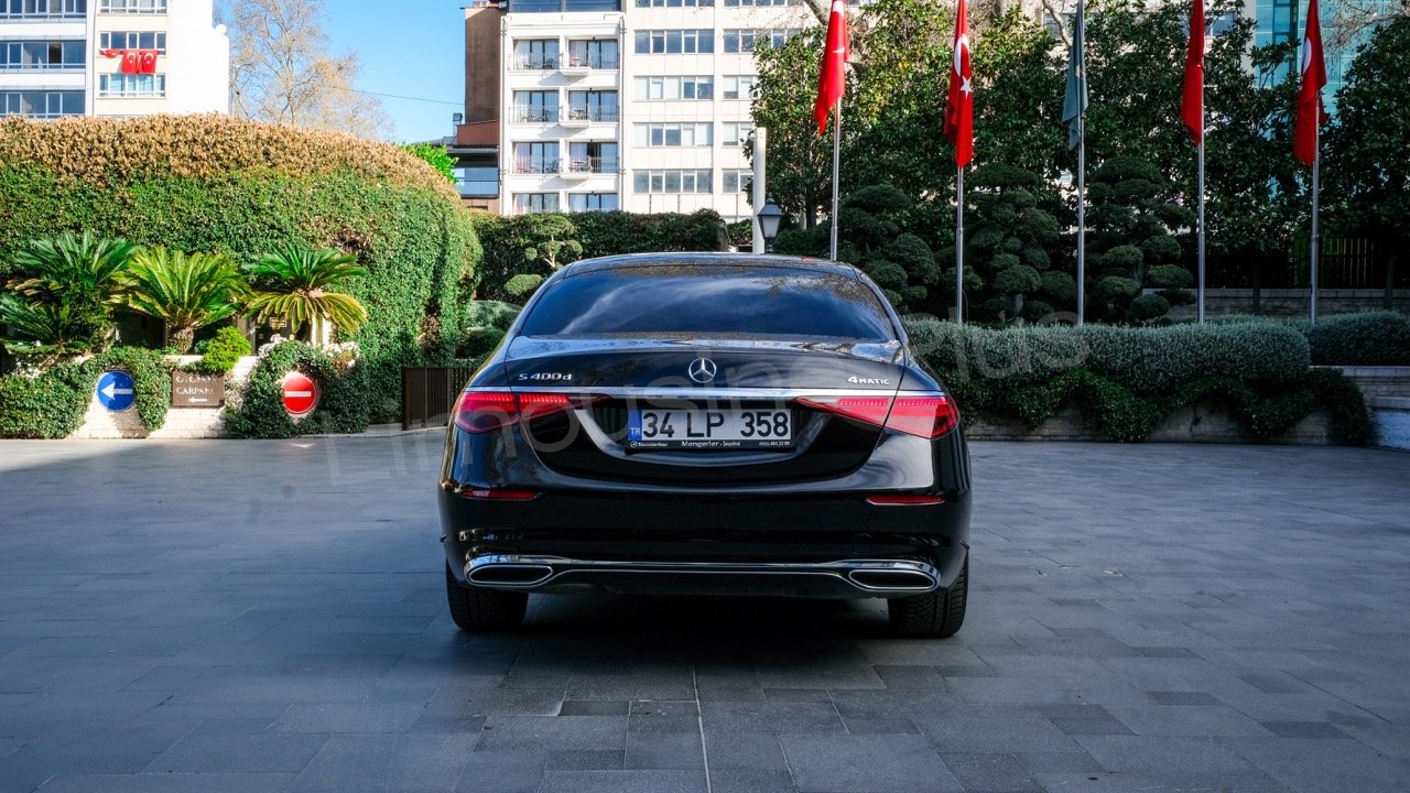 Rear View of Luxury Mercedes S-Class Sedan