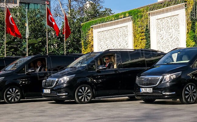 Luxury Limousines Lined Up Outdoors