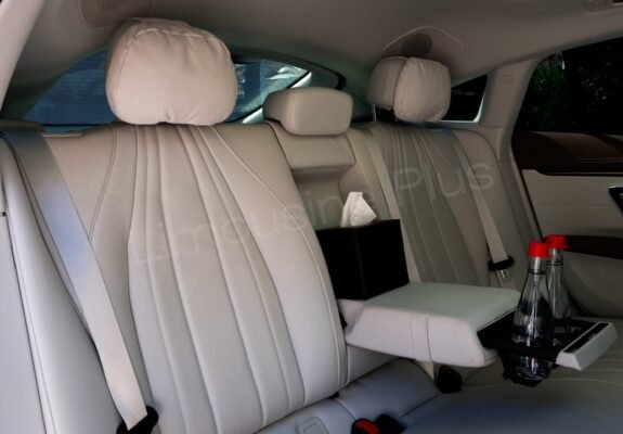 Luxury Mercedes EQS Electric Sedan Interior with Rear Amenities